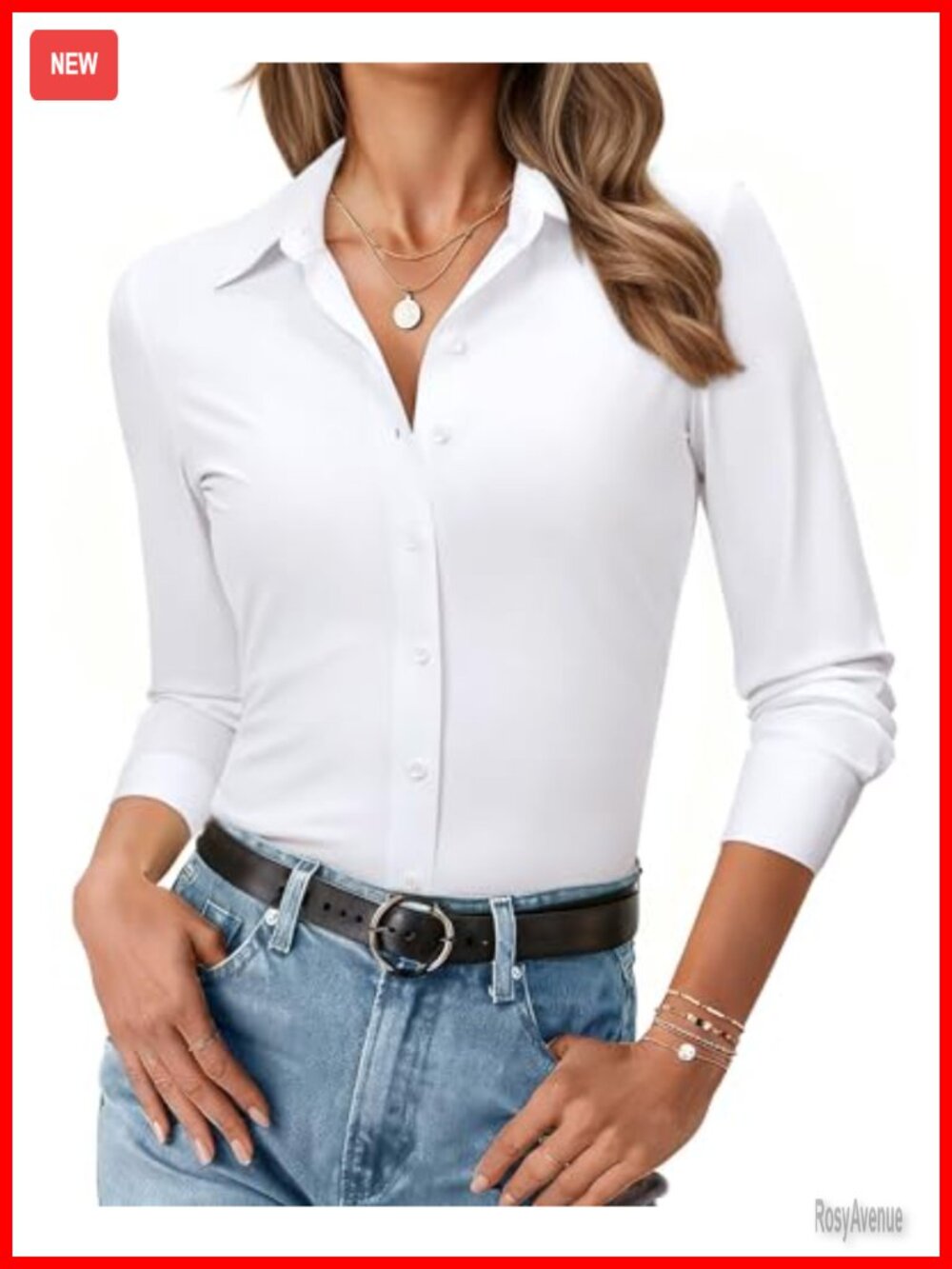 Womens Wrinkle-Free Stretch Button Down Shirt Slim Fit Long Sleeve Work Blouse